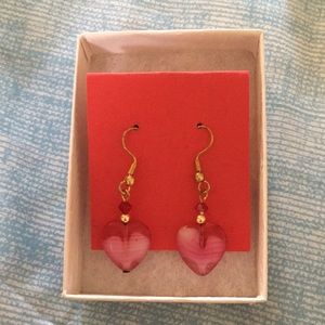 Red/pink Heart wire hook earrings
